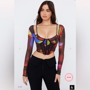 House of CB Mischa Printed Long Sleeve Corset Top